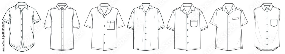 mens short sleeve shirts fashion flat sketch vector illustration - obrazy, fototapety, plakaty 