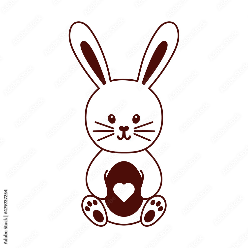 Cute rabbit sitting with egg. Vector illustration lovely stylized bunny in outline style isolated on white background. Easter simbol Cute rabbit sitting with egg. Vector illustration lovely stylized bunny in outline style isolated on white background. Easter simbol