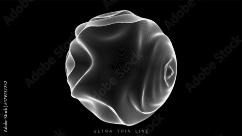 Distorted line spheres. Vector thin line glitch geometry.