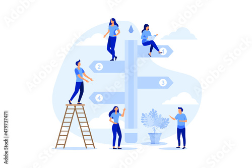 pencil direction sign in different, destination, choice of directions, travel to different places flat vector illustration 