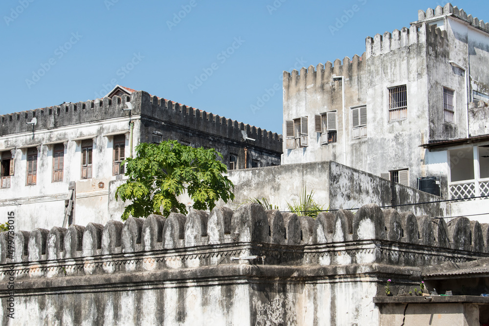 Zanzibar City, Zanzibar - January 02,2019: Architectural details of Stone town Zanzibar, Tanzania.
