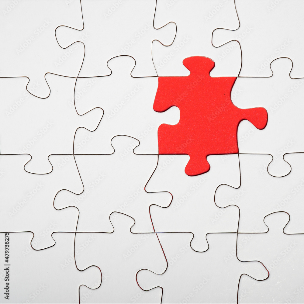 Empty white details of puzzle on red background square, with space for text Empty white details of puzzle on red background square, with space for text