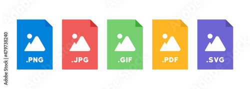File format icon set. PNG, JPG, GIF, PDF, SVG file document icon. Vector on isolated background. EPS 10 photo