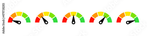 Speedometer icon set. Customer satisfaction meter collection. Vector on isolated background. EPS 10