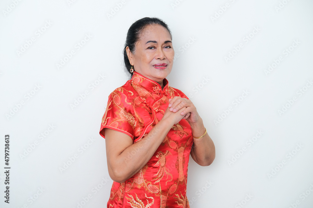 Elderly Asian woman wearing Chinese costume called Elderly Asian woman wearing Chinese costume called