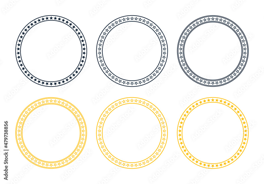 Usa star circle. Round american flag. Circular badge with stars and frame. Icon of european union with border. Star circle for seal, award and emblem. Vector