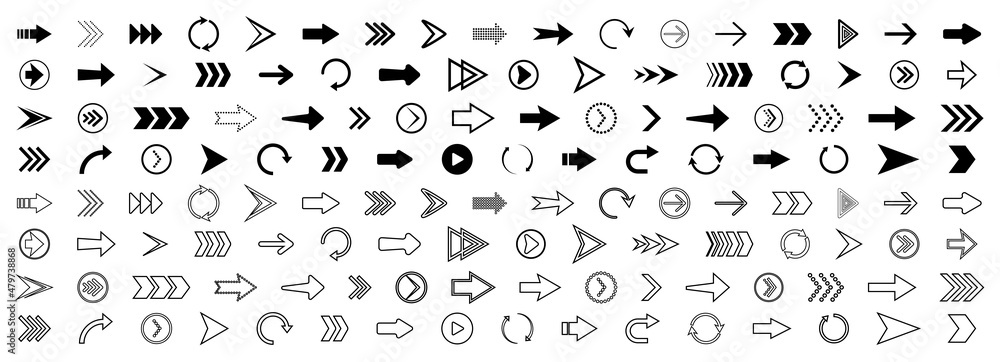 Arrow icons. Set of outline right arrows. Icons for button of next, forward, down, up, back and rewind. Symbols of web navigation. Black signs for direction. Modern logos for app, website. Vector Arrow icons. Set of outline right arrows. Icons for button of next, forward, down, up, back and rewind. Symbols of web navigation. Black signs for direction. Modern logos for app, website. Vector