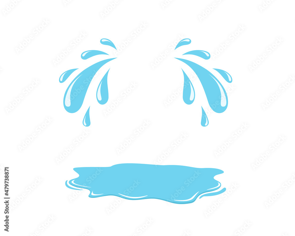 Tear drop with puddle. Sweat droplet with puddle. Cry icon. Cartoon tears. Blue falling raindrop. Water drips isolated on white background. Vector Tear drop with puddle. Sweat droplet with puddle. Cry icon. Cartoon tears. Blue falling raindrop. Water drips isolated on white background. Vector
