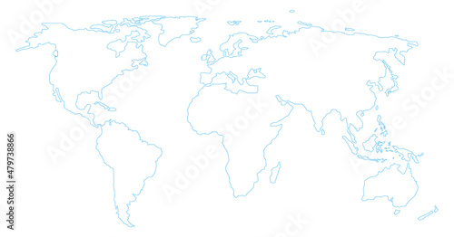 Outline world map. Simple line earth globe. Sketch of world map. stroke of continents. Icon for travel. Hand draw atlas contour. Vector