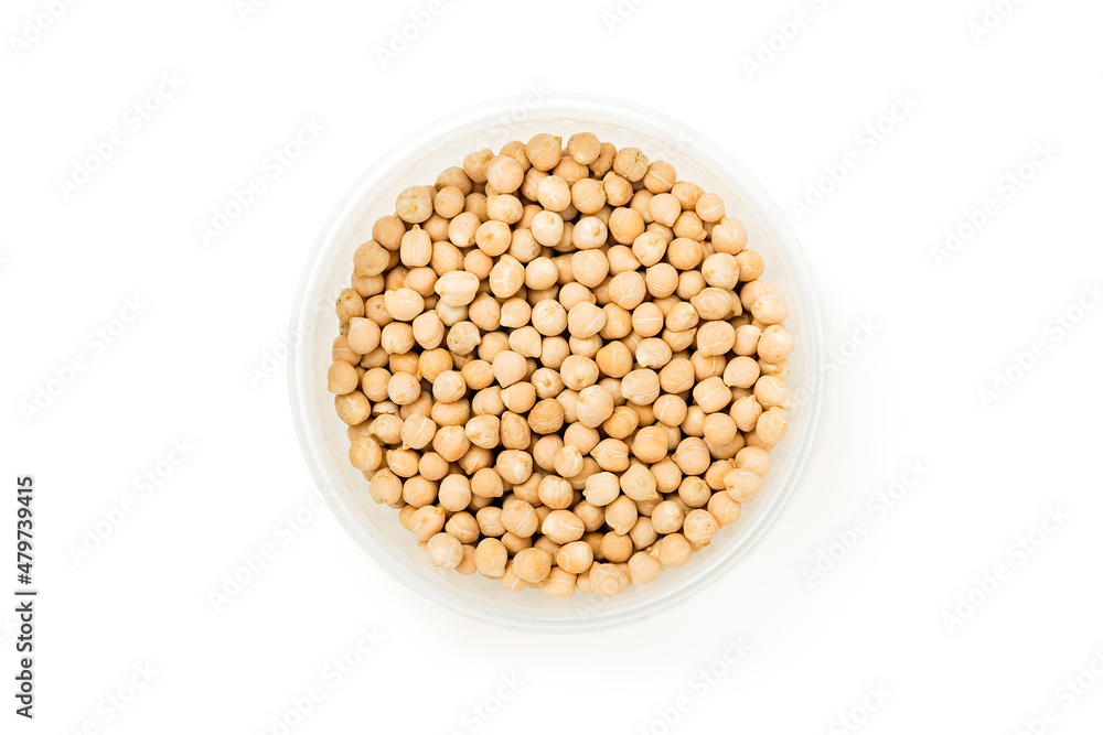 Chickpea in bowl isolated on white background    