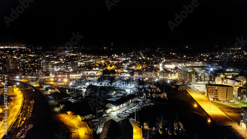 Bild auf Leinwand An aerial photo of the Wet Dock in Ipswich, Suffolk, UK at night