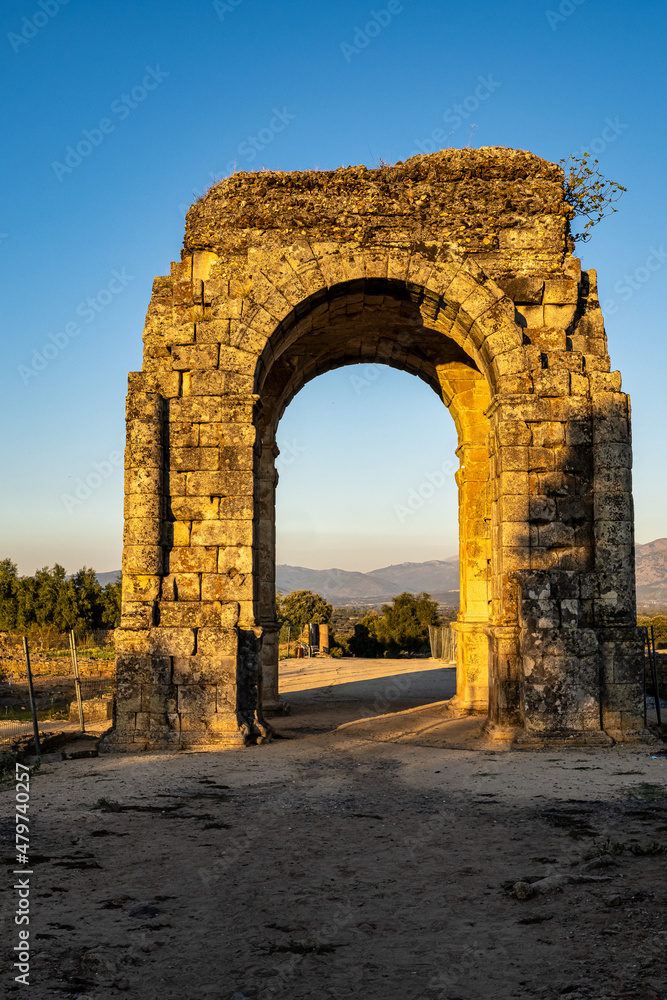 A beautiful view of Arch of Caparra in Roman City of Caparra, Extremadura, Spain