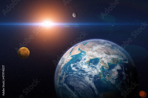 Fototapeta Naklejka Na Ścianę i Meble -  Earth, Venus and Mercury. Elements of this image furnished by NASA.