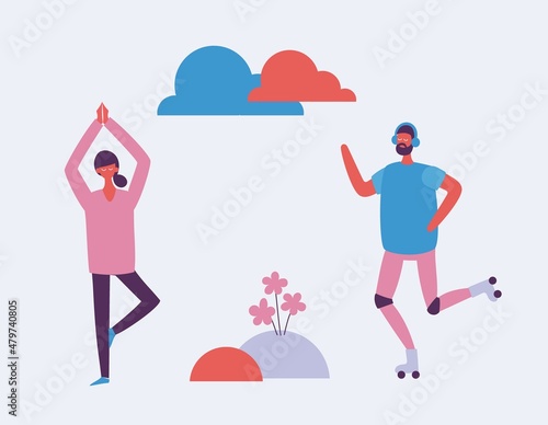 Vector illustration in flat design of group people doing different kinds of sport