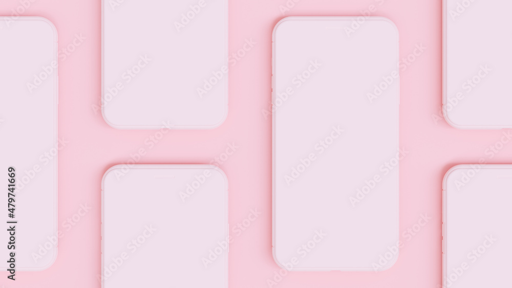 Pink smartphone Mockup arranged on pink background. Minimal idea concept, 3D Render. Pink smartphone Mockup arranged on pink background. Minimal idea concept, 3D Render.