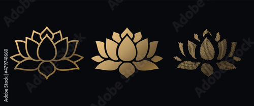 Gold lotus flower logo, vector illustralion