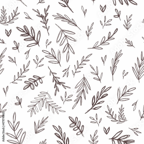 Fototapeta Naklejka Na Ścianę i Meble -  Seamless pattern sketch herbs, twigs and leaves on a white background