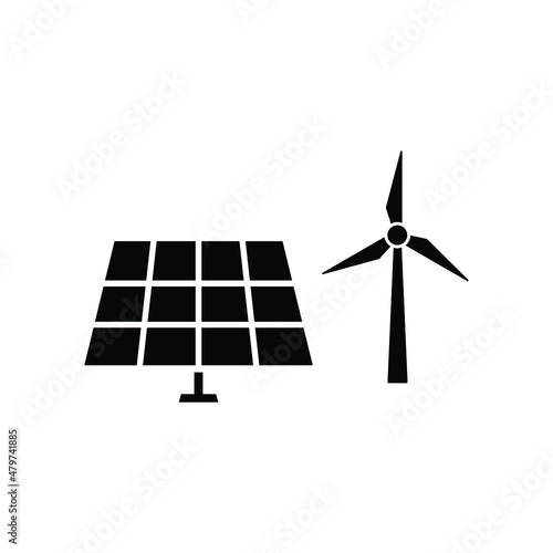 green energy, renewable,  clean energy icon vector Solar panel and wind turbine icon