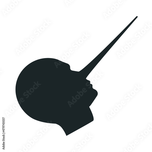 Dean nose in humans. Liar, traitor. Head silhouette. Vector illustration isolated on white.