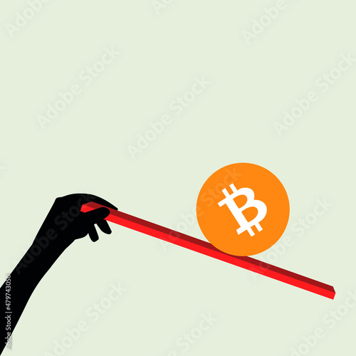 Business concept with bitcoin. Bitcoin as a volatile and unstable cryptocurrency will crash and fall. Vector illustration.