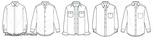 flat sketch set of mens long sleeve shirts vector illustration photo