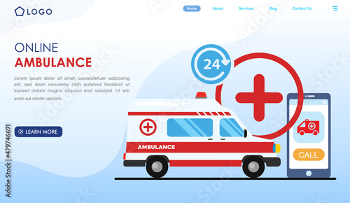 Online ambulance concept landing page website illustration vector flat design