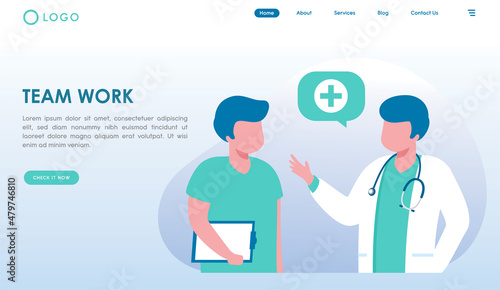 Doctors discussion concept. medical vector flat illustration template landing page