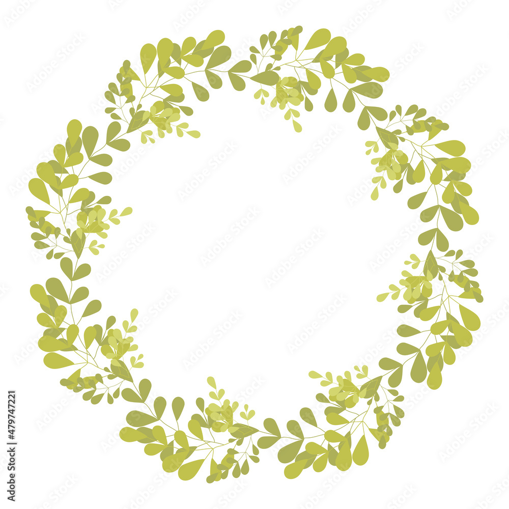 Floral Frames Round Shape Green Branches Leaves Botanical Illustration Wedding, birthday, Valentine's Day symbols, greeting card design. Vector illustration