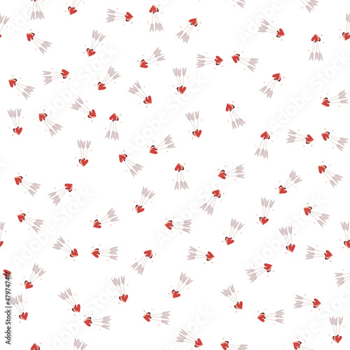 Simple hearts seamless vector pattern. Valentines day background. Flat design endless chaotic texture made of tiny heart silhouettes. Shades of red.