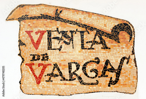 Mosaico en la Venta de Vargas, lugar mítico del arte flamenco donde cantó por primera vez el cantaor Camarón de la Isla, San Fernando, Andalucía España photo