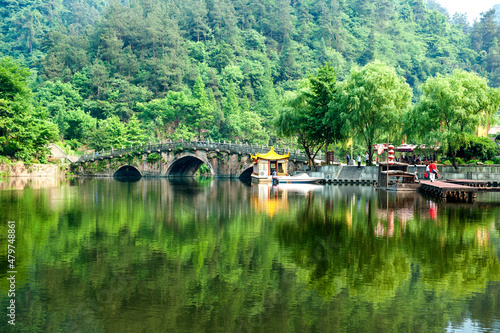 Photography Landscape and Ancient Architecture Sankong Stone Bridge in Xiaoyao Valley of Wud