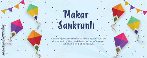 Happy makar Sankranti festival modern design of banner, voucher, coupons.  Holiday background for branding, post, invitation, card, or flyer	