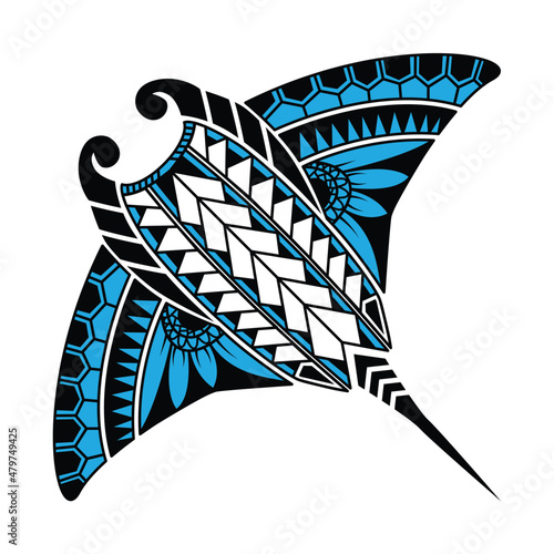 Tribal manta ray fish tattoo illustration
