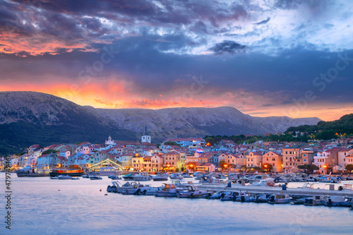 Obraz na płótnie Baska, Krk Island, Croatia. Cityscape image of Baska, Croatia located on Krk Island at summer sunset. w salonie