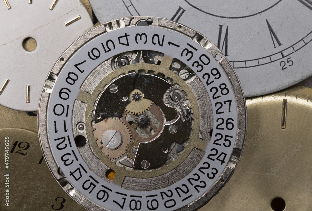 macro watches disassembled clockwork gears loose dials