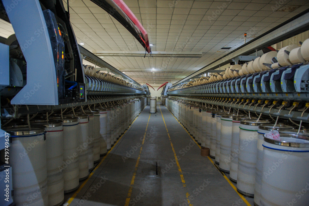 Fototapeta premium cotton spinning production workshop closeup