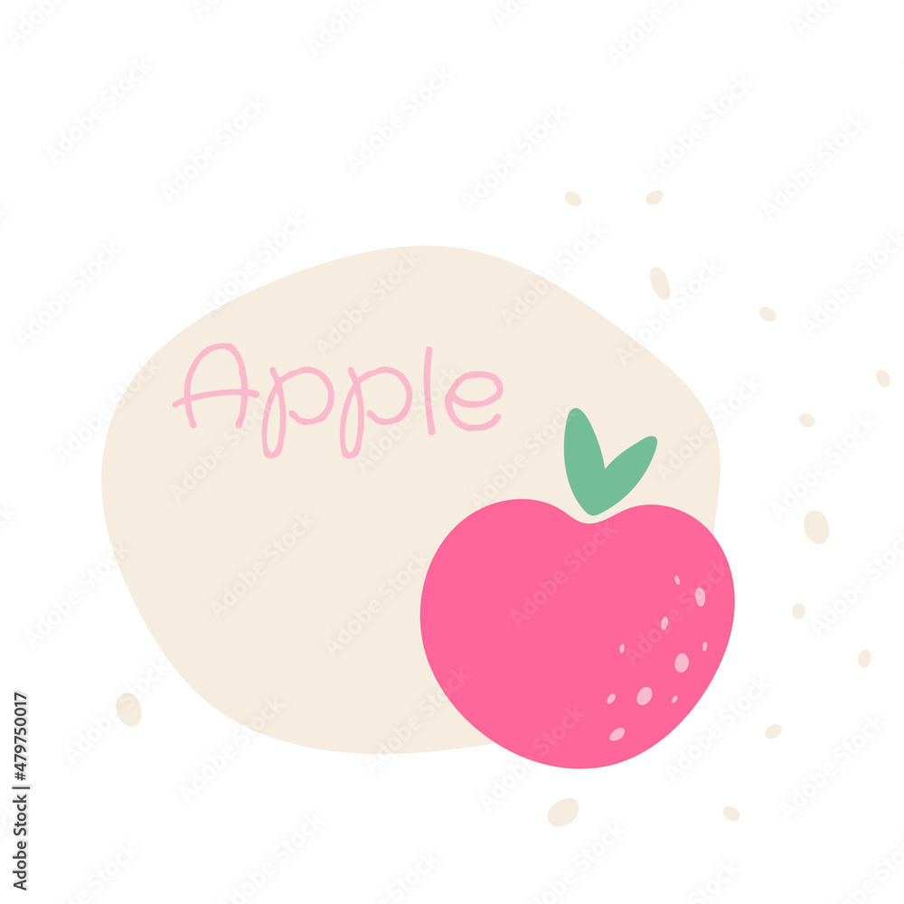 Flat apple hand drawn vector illustration. Ripe fruit, juicy organic food abstract drawing isolated on pastel beige background. Trendy home decor. Modern color print Flat apple hand drawn vector illustration. Ripe fruit, juicy organic food abstract drawing isolated on pastel beige background. Trendy home decor. Modern color print