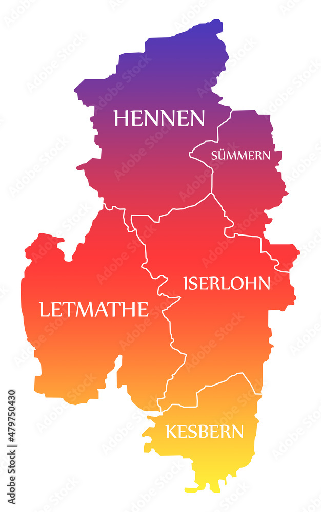 Iserlohn City Map Germany DE labelled rainbow colored illustration