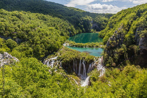 Lower lakes and Sastavci waterfall in Plitvice Lakes National Park, Croatia