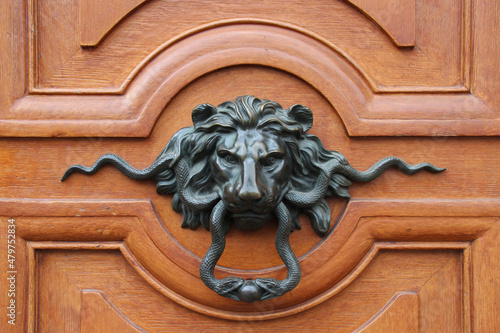 Canvas Print wooden door with a knocker in paris (france)