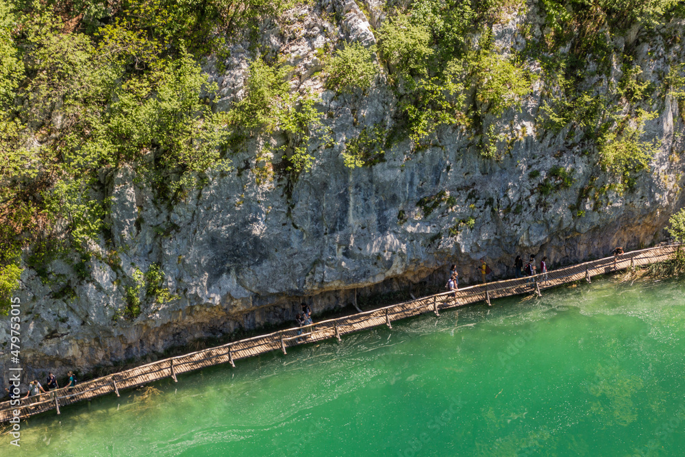 PLITVICE, CROATIA - MAY 24, 2019: Tourists visit Plitvice Lakes National Park, Croatia