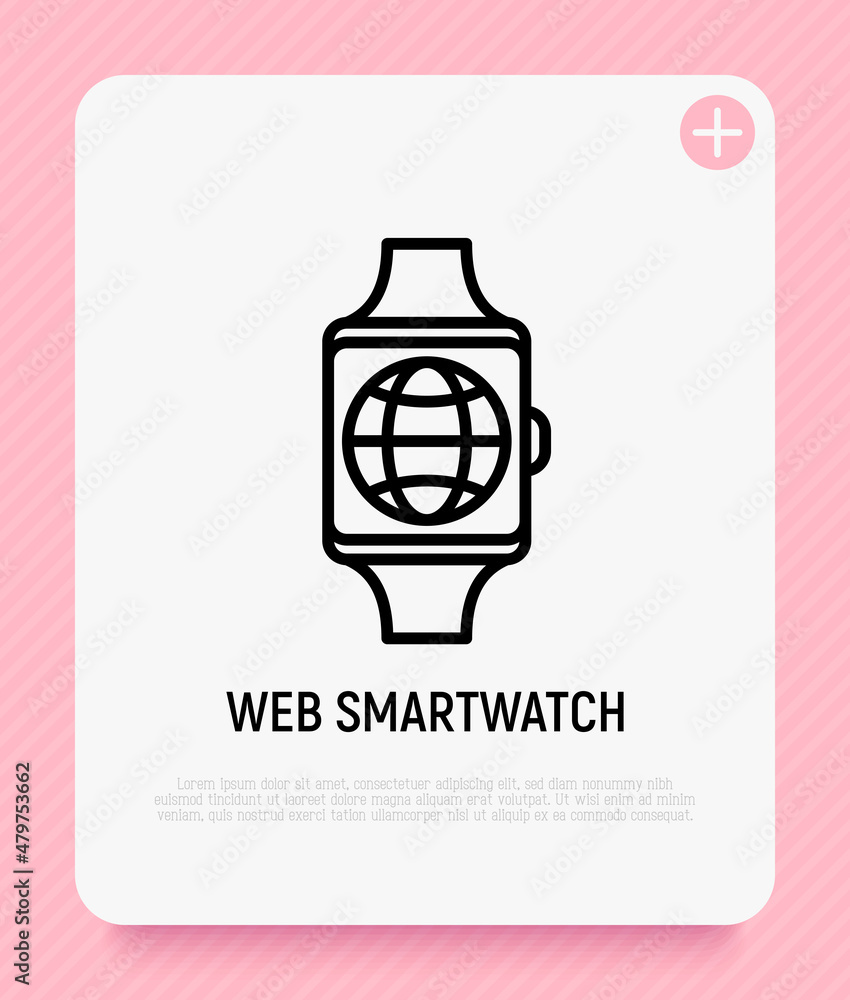 Web smartwatch: globe on device screen thin line icon. Modern vector illustration. Web smartwatch: globe on device screen thin line icon. Modern vector illustration.