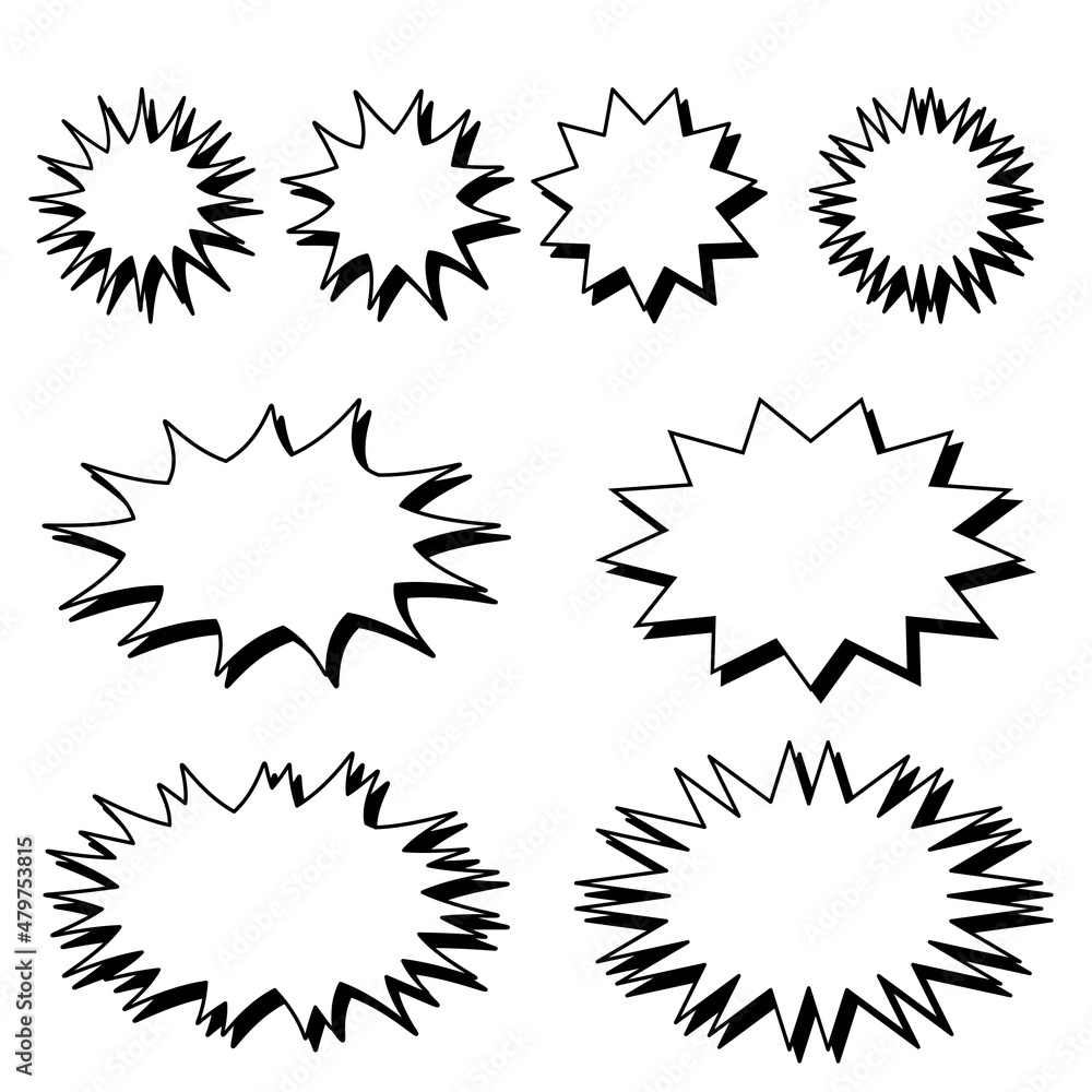 black monochrome explosion speech balloons set of icons