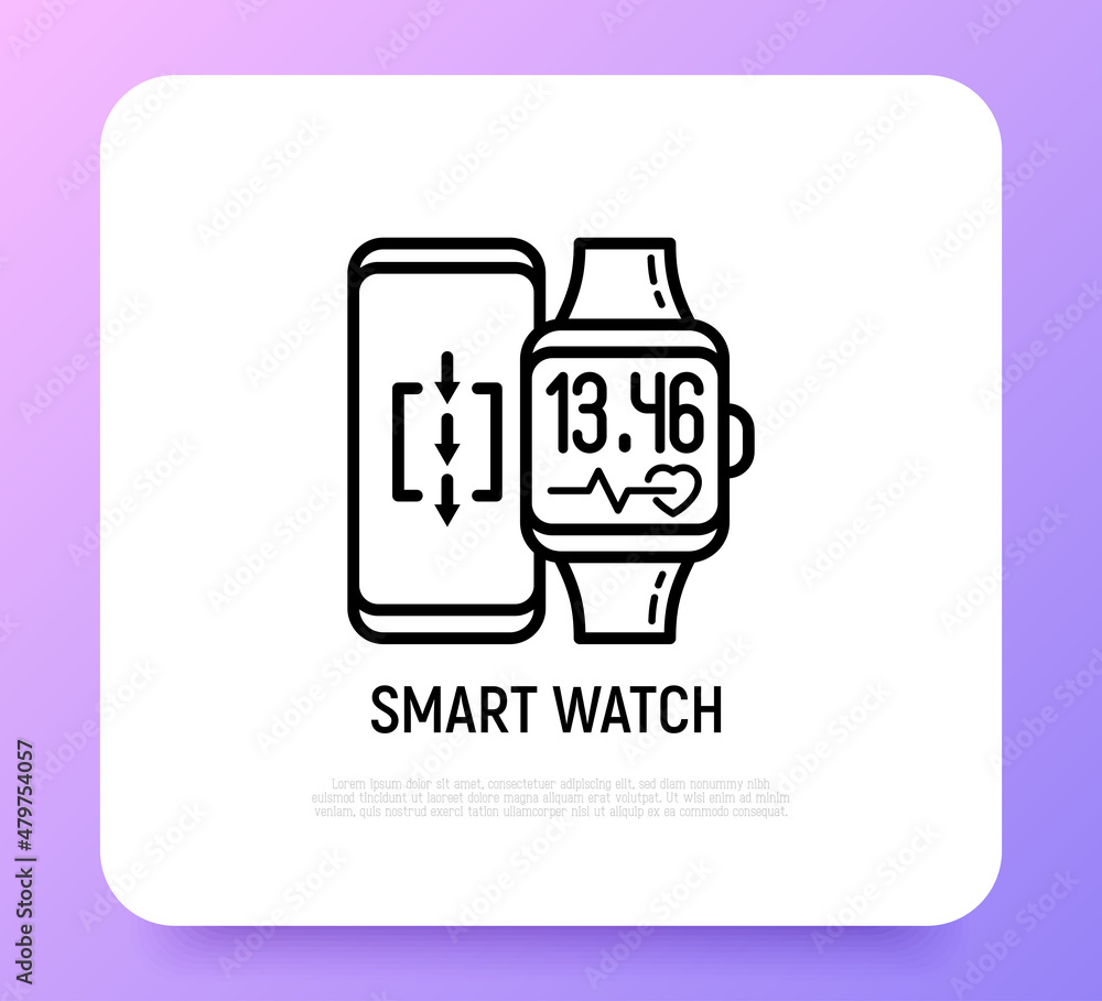 Smart watch and smartphone thin line icon. Modern vector illsutration. Smart watch and smartphone thin line icon. Modern vector illsutration.