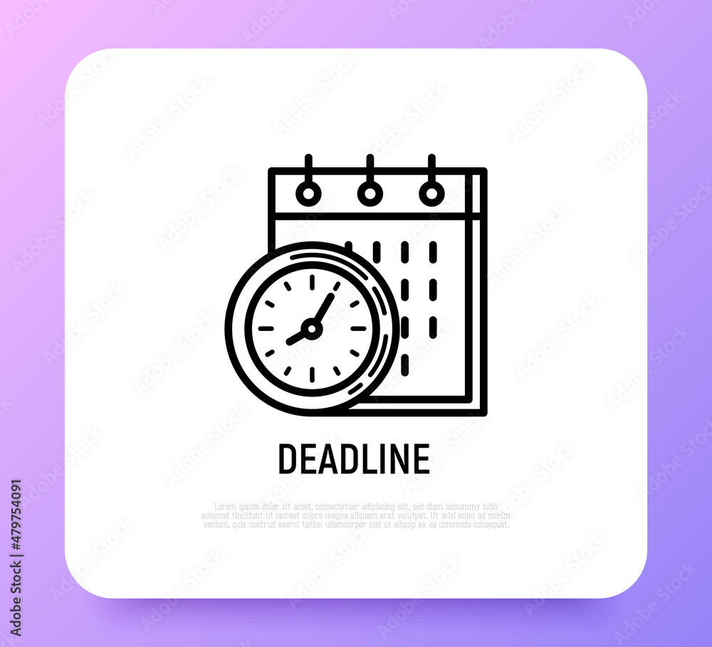 Deadline thin line icon: clock and calendar. Modern vector illustration. Deadline thin line icon: clock and calendar. Modern vector illustration.