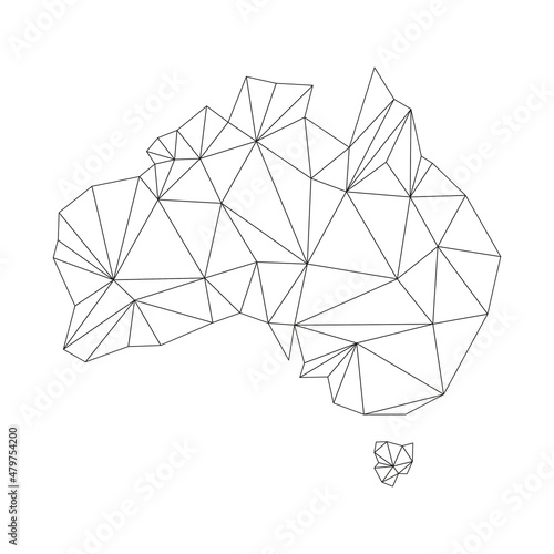 Australia map with triangular shapes. World map linear continent. Map of Australia continent with polygonal line elements. Vector illustration isolated on white. 