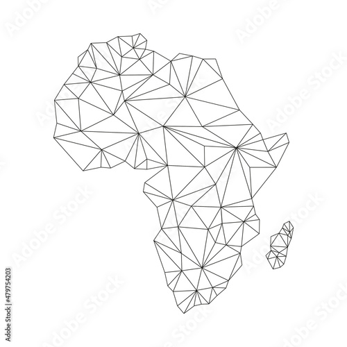 Africa map with polygonal shapes. World map linear continent. Map of Africa continent with triangular line elements. Vector illustration isolated on white. 