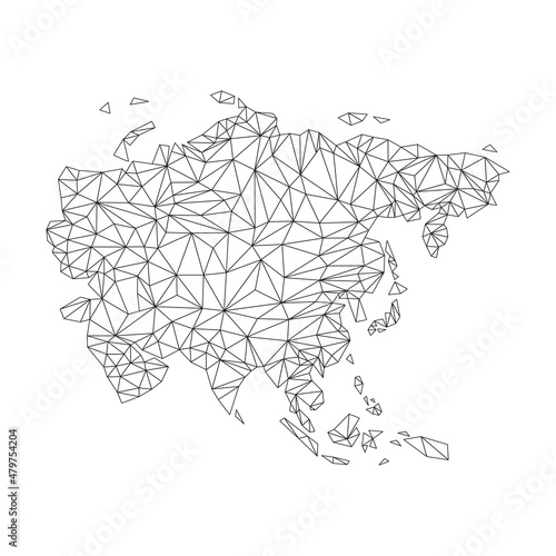 Asia map with triangular shapes. World map linear continent. Map of Asia continent with polygonal line elements. Vector illustration isolated on white. 
