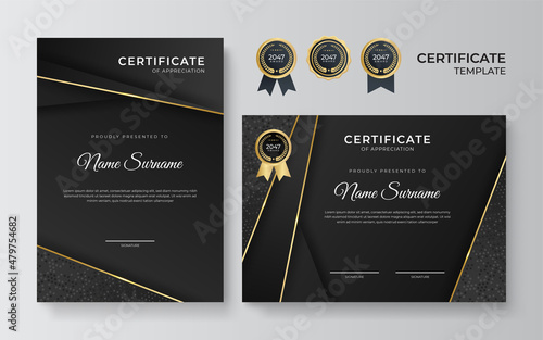 Premium elegant golden black certificate design template