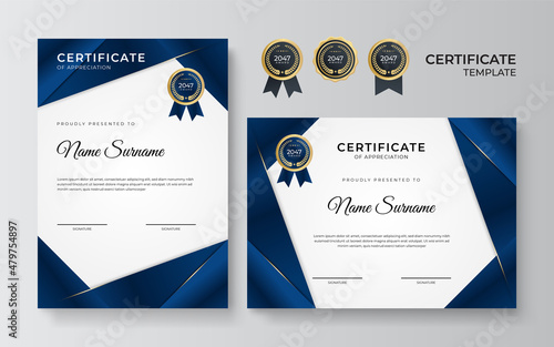 Professional employee blue certificate design template